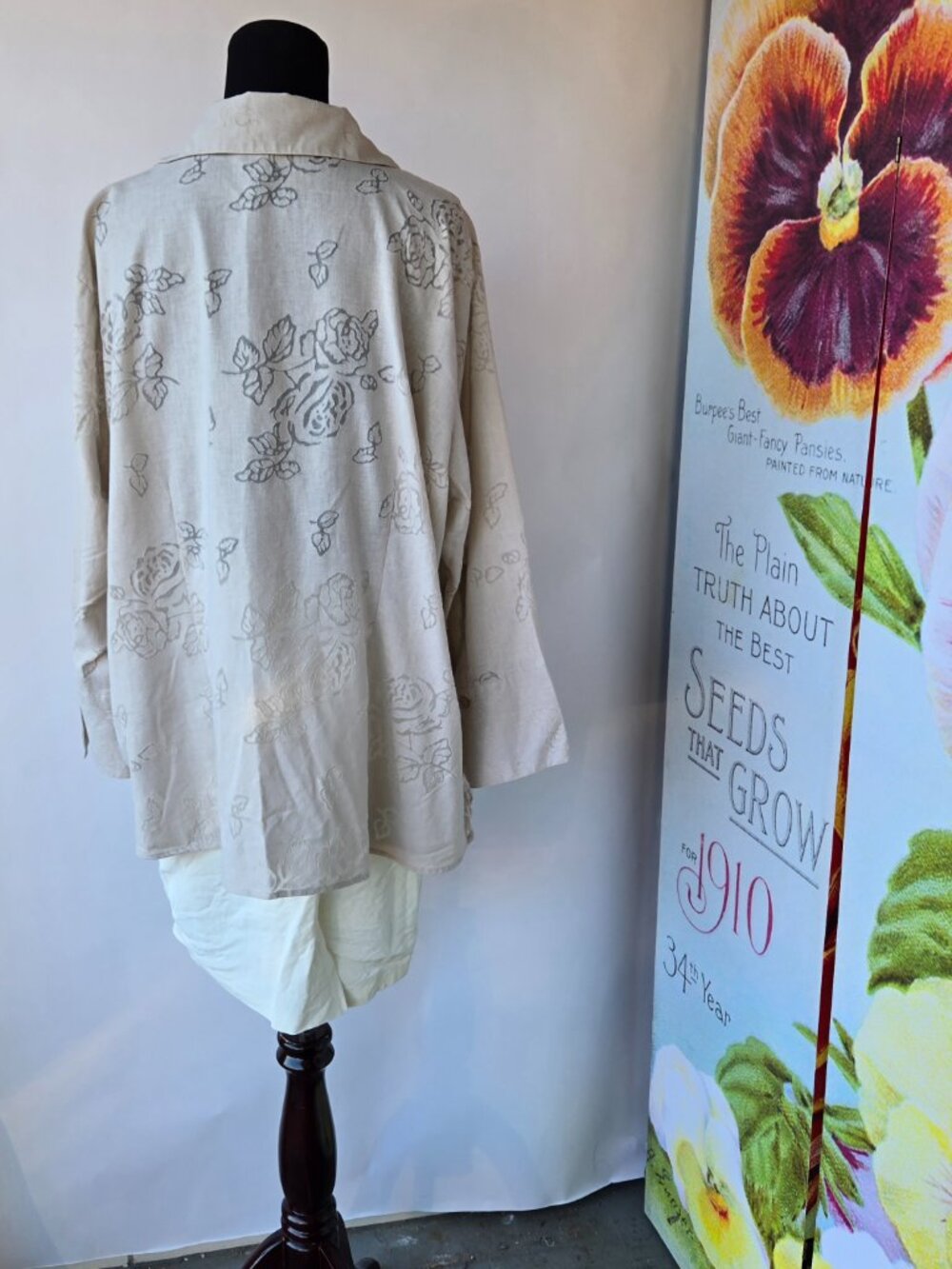 Harve Benard Oatmeal Linen Blend Rose Blouse Boho Cottage Office Casual Size 2X - Picture 9 of 9